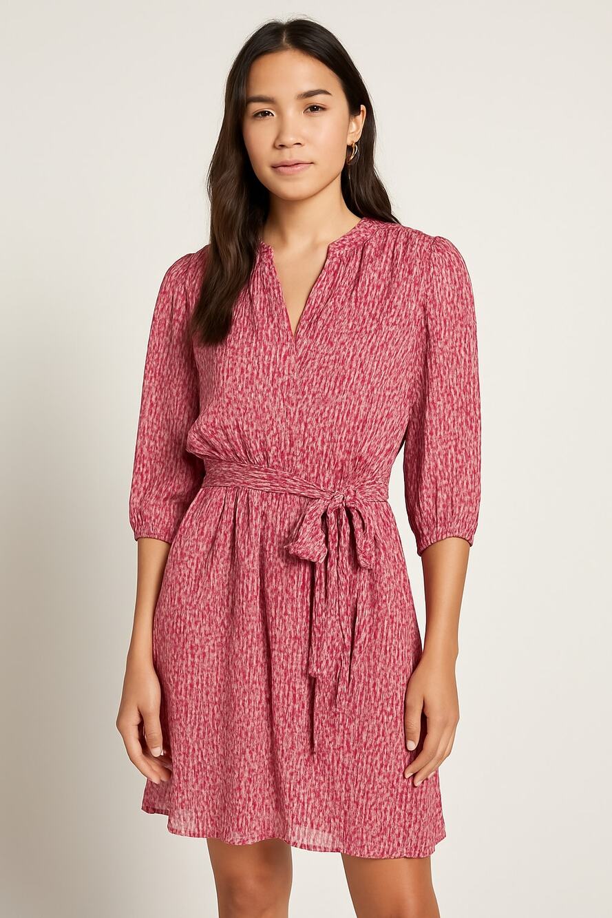 EVEREVE NWT Joyce Flirty Pink Tie Waist V Neck Pattern Dress // XS